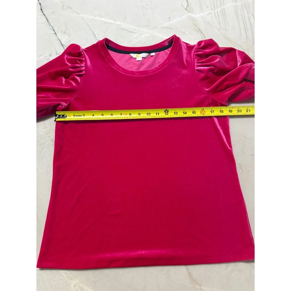 Boden Pink Velvet Puff Short Sleeve Crew Neck Top US 8 UK 12